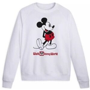 WDW New Classic Mickey Mouse Graphic White Crew Neck Pullover Sweatshirt Small